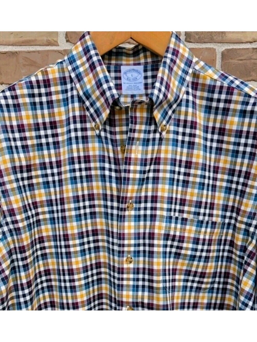 Brooks Brothers Men’s L Non-Iron Plaid Button Down Shirt Supima Cotton Preppy